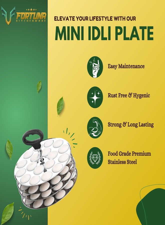 FORTUNA KITCHENWARE Fortuna Premium Stainless Steel Mini Idli Plates set of 4 | Mini Idli Stand | Mini Idli Maker Stand with 72 Idli Kulis, High Polish with Rod Picker Handle (4 Plates) - Image 3